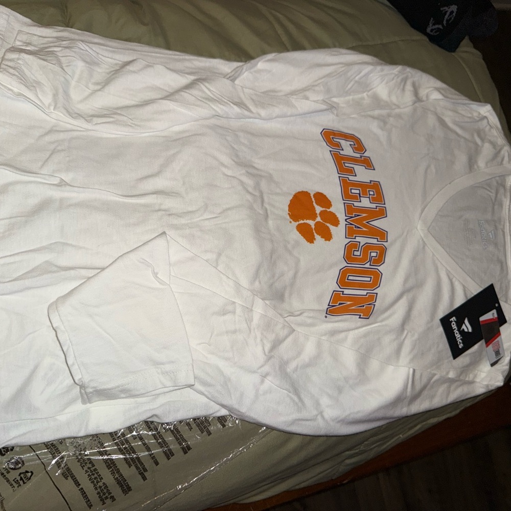 NWT-White Clemson V-Neck Shirt longsleeve